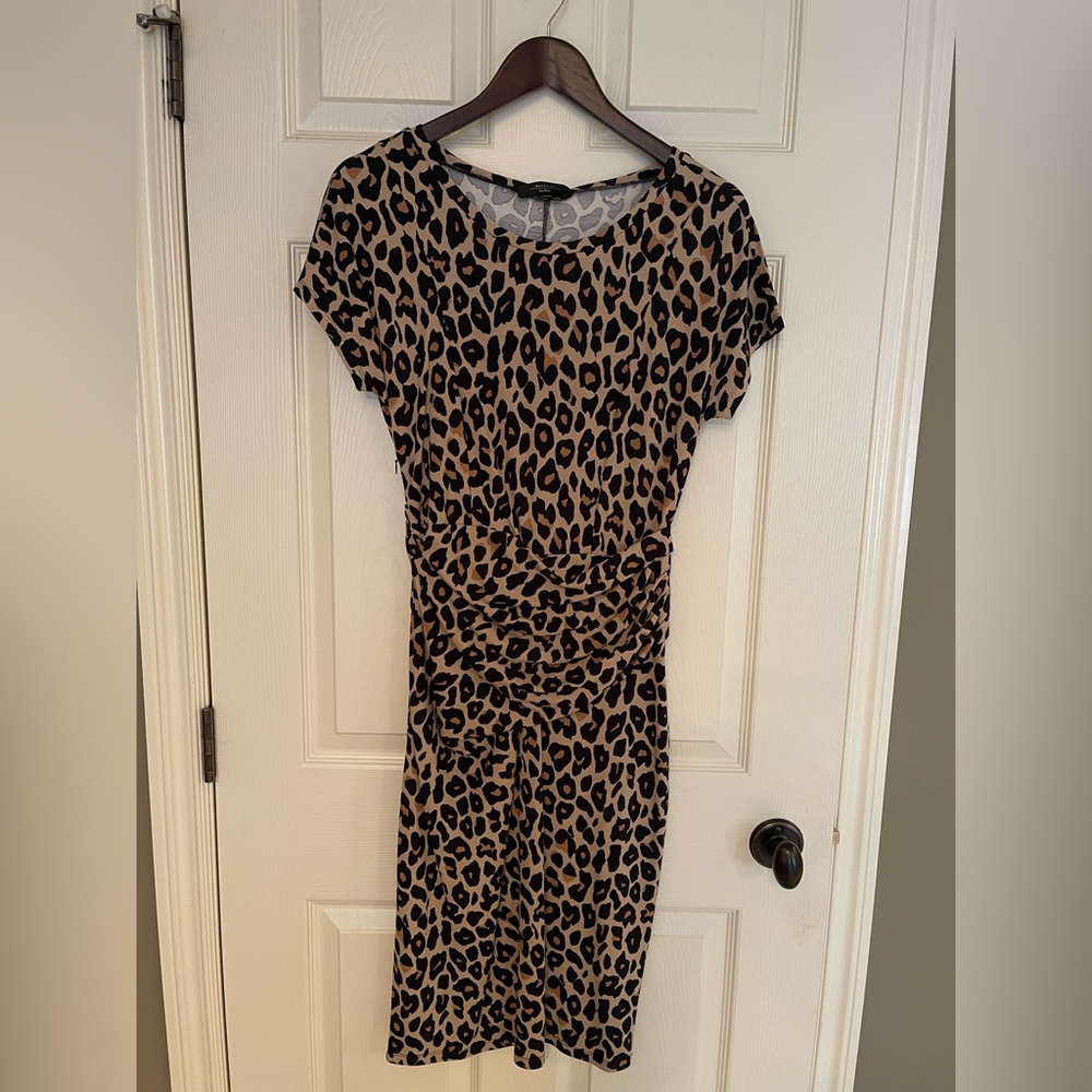 Weekend Max Mara Leopard Print Short Sleeve Dress in Tan and Black